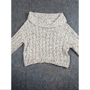 Moon & Madison Sweater Womens Large Cream Speckled Cowl Neck Cable Knit Pullover